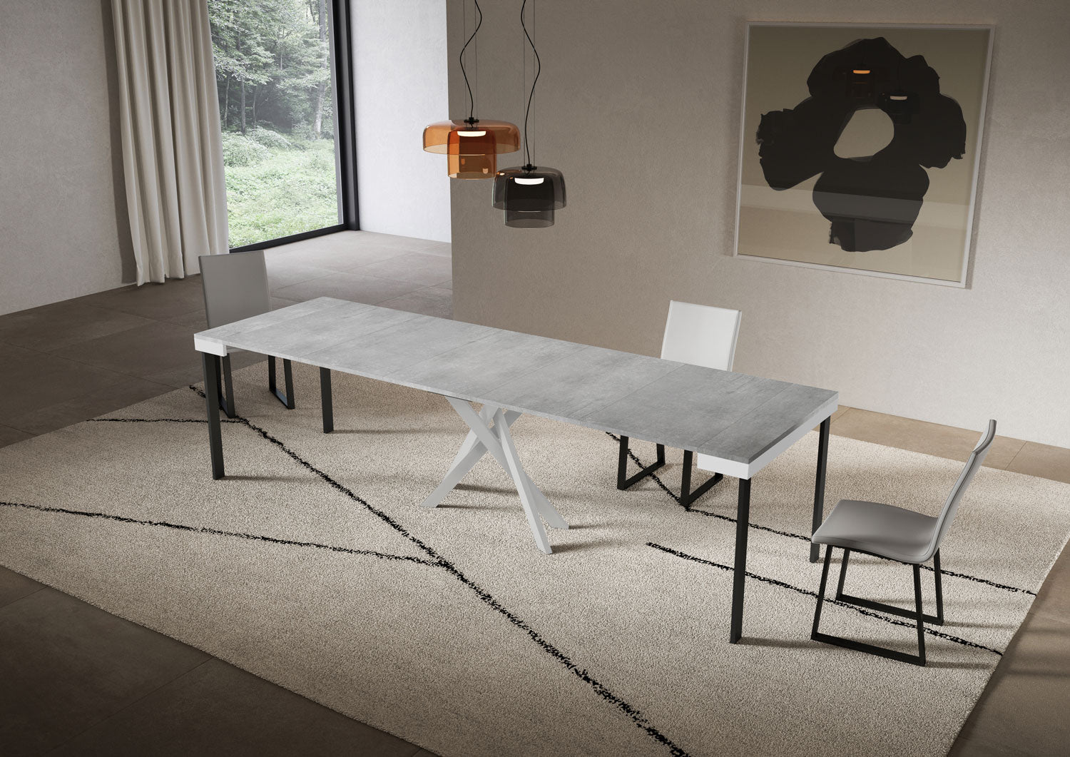 Consolle allungabile 90x40/300 cm Sakuro Evolution Cemento gambe bianche