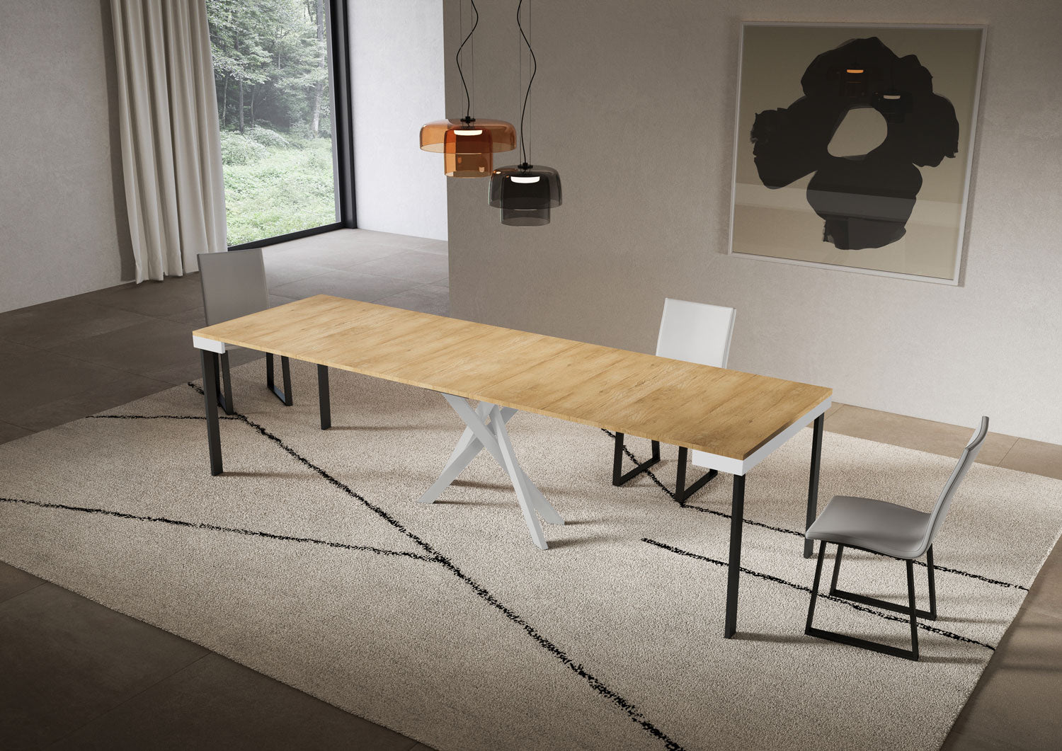 Consolle allungabile 90x40/300 cm Sakuro Evolution Quercia Natura gambe bianche