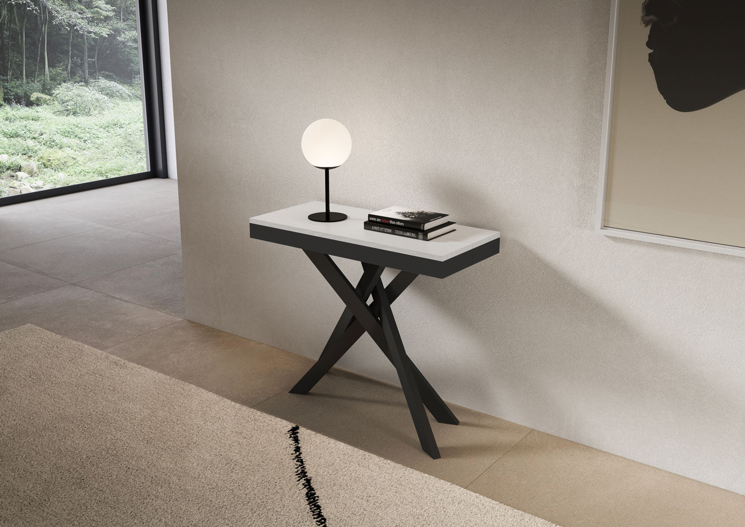 Consolle allungabile 90x40/196 cm Sakuro Small Evolution Bianco Frassino gambe antracite