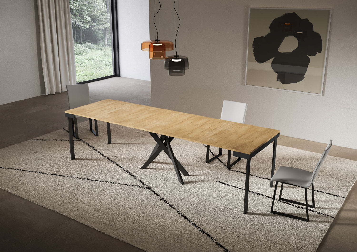 Consolle allungabile 90x40/300 cm Sakuro Evolution Quercia Natura gambe antracite