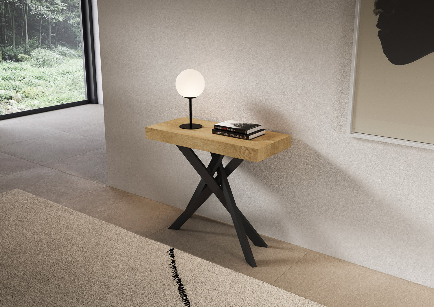 Consolle allungabile 90x40/196 cm Saki Small Premium Quercia Natura gambe antracite