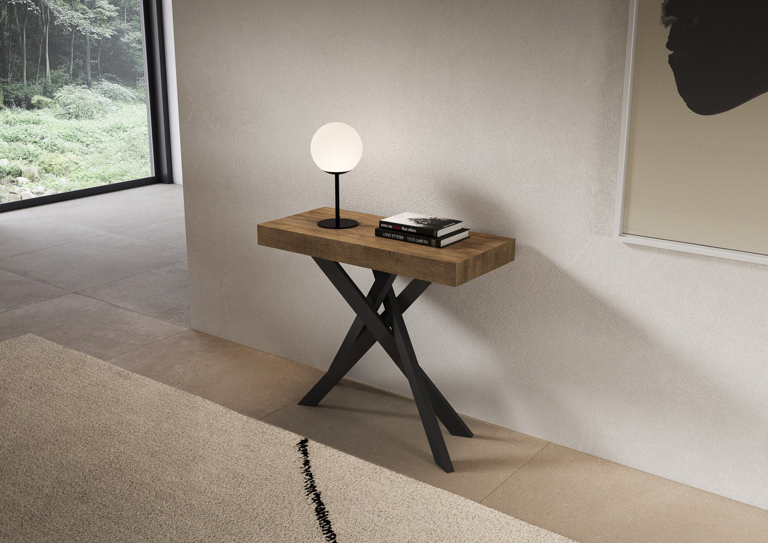 Consolle allungabile 90x40/196 cm Saki Small Premium Noce gambe antracite