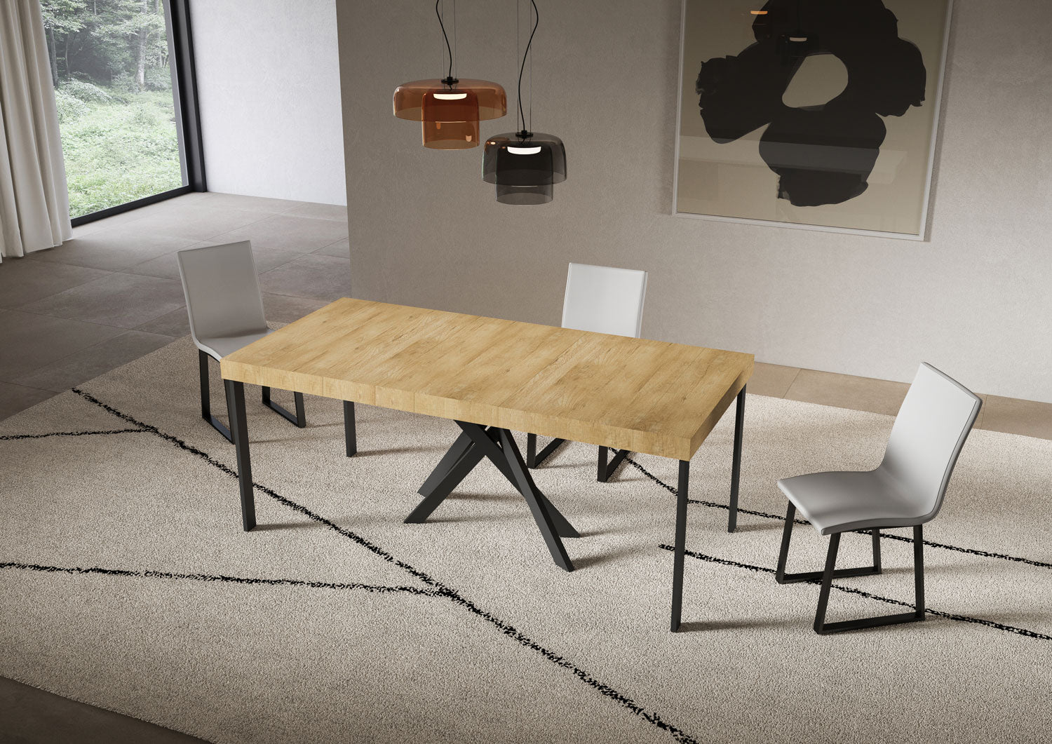 Consolle allungabile 90x40/196 cm Saki Small Premium Quercia Natura gambe antracite