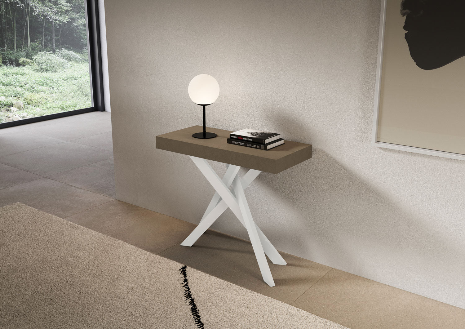 Consolle allungabile 90x40/196 cm Saki Small Premium Tortora gambe bianche