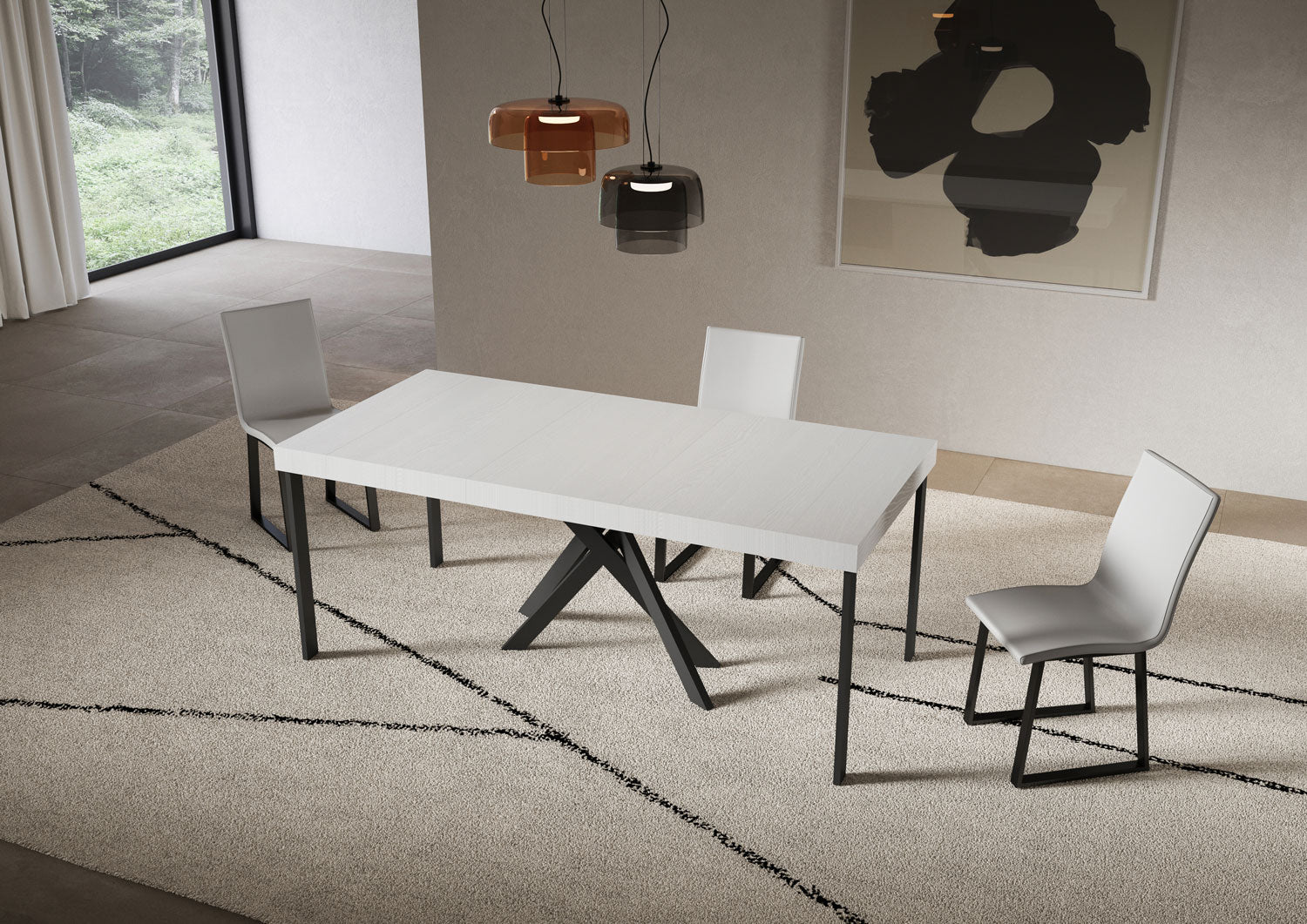 Consolle allungabile 90x40/300 cm Sakuro Premium Bianco Frassino gambe antracite