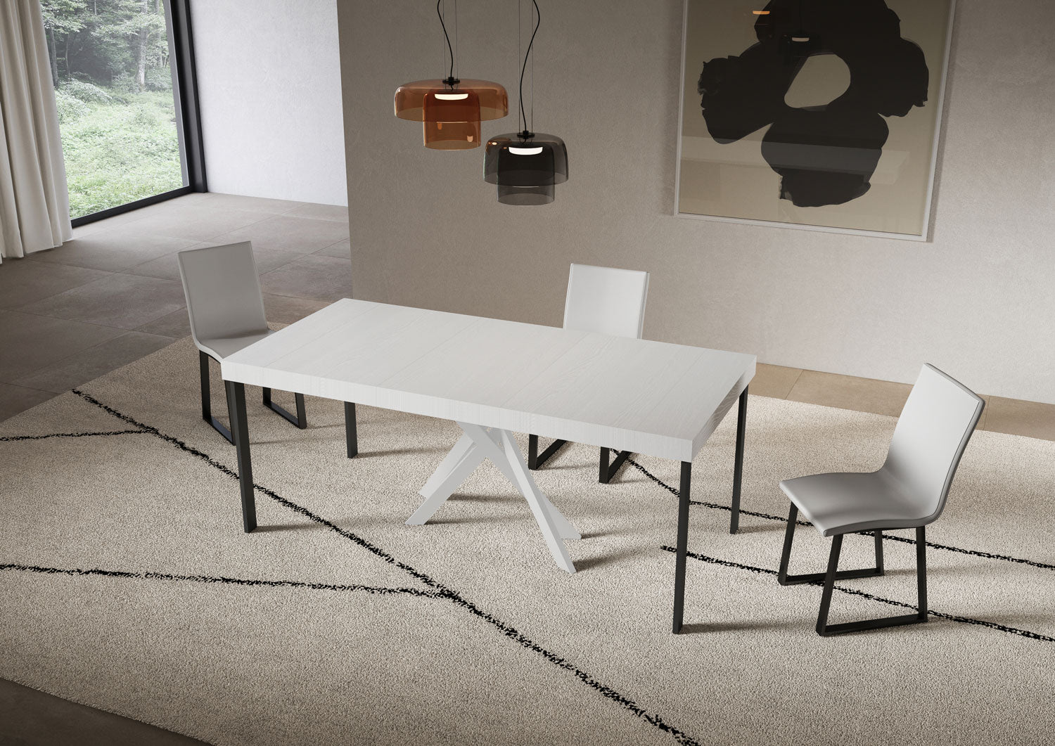 Consolle allungabile 90x40/300 cm Sakuro Premium Bianco Frassino gambe bianche