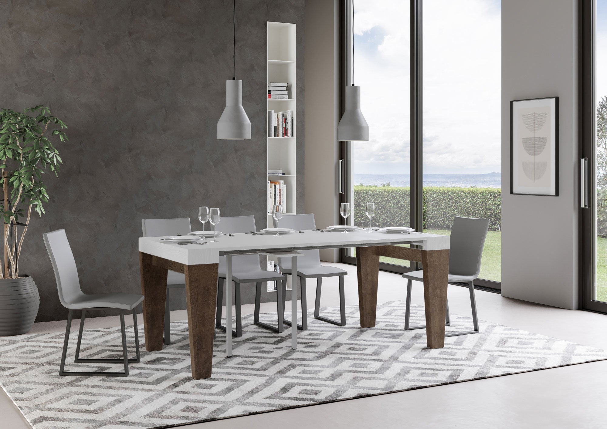 Consolle allungabile 90x40/300 cm SpimboX Mix piano Bianco Frassino - struttura Noce