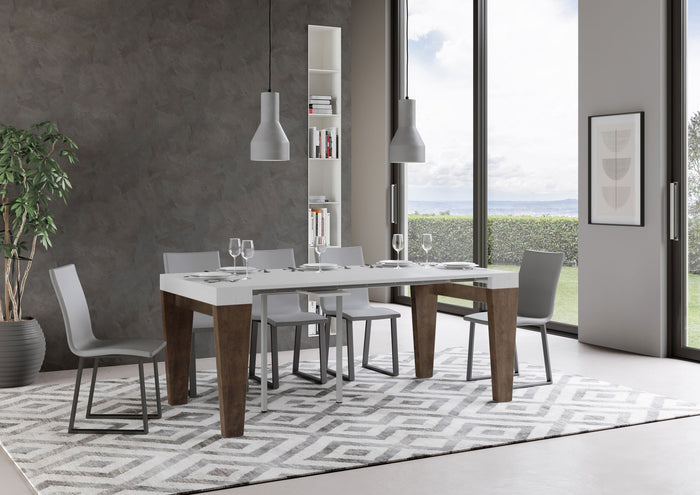 Consolle allungabile 90x40/300 cm SpimboX Mix piano Bianco Frassino - struttura Noce