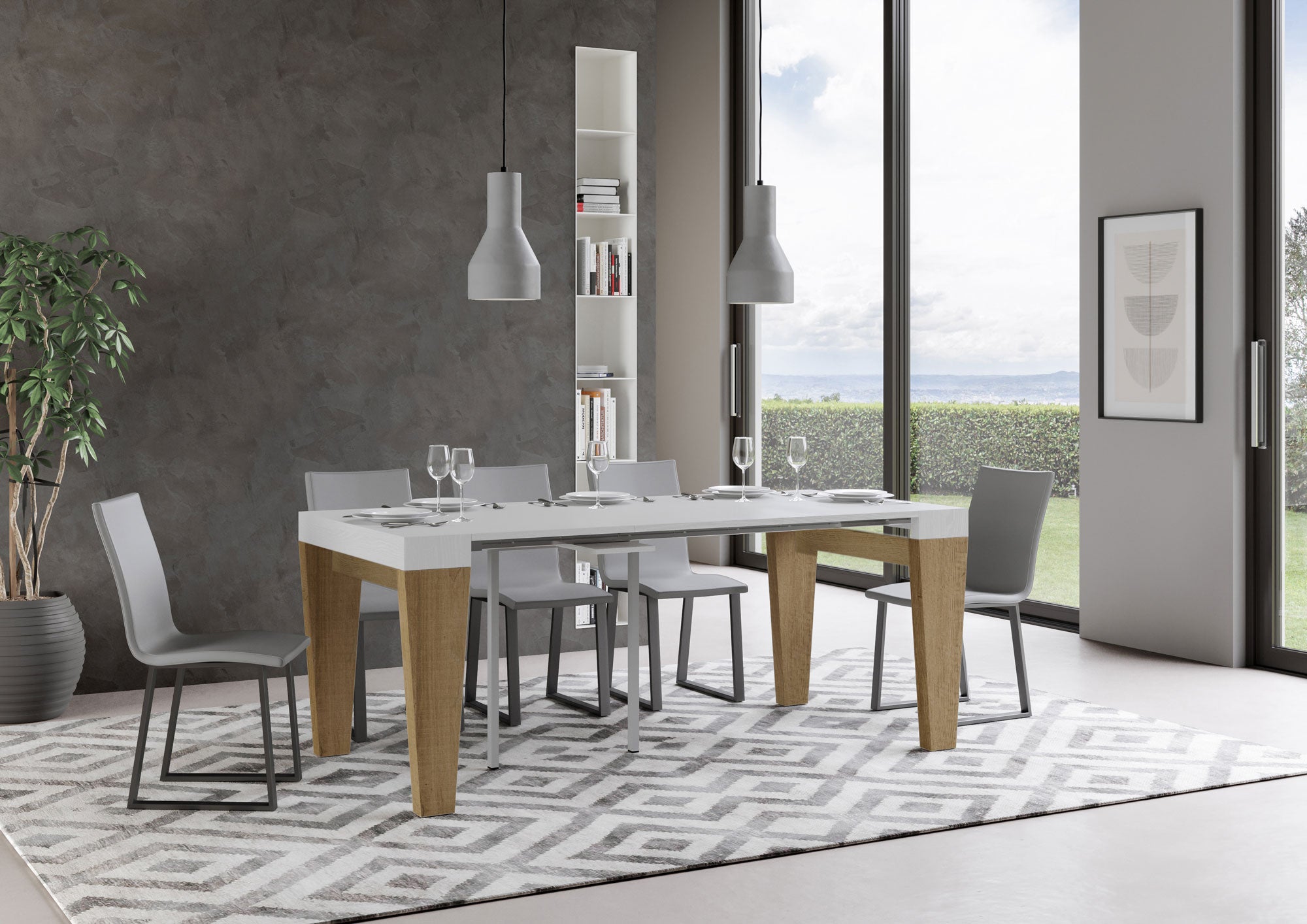 Consolle allungabile 90x40/300 cm SpimboX Mix piano Bianco Frassino - struttura Quercia Natura