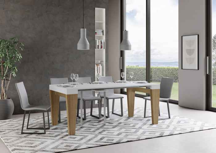 Consolle allungabile 90x40/300 cm SpimboX Mix piano Bianco Frassino - struttura Quercia Natura