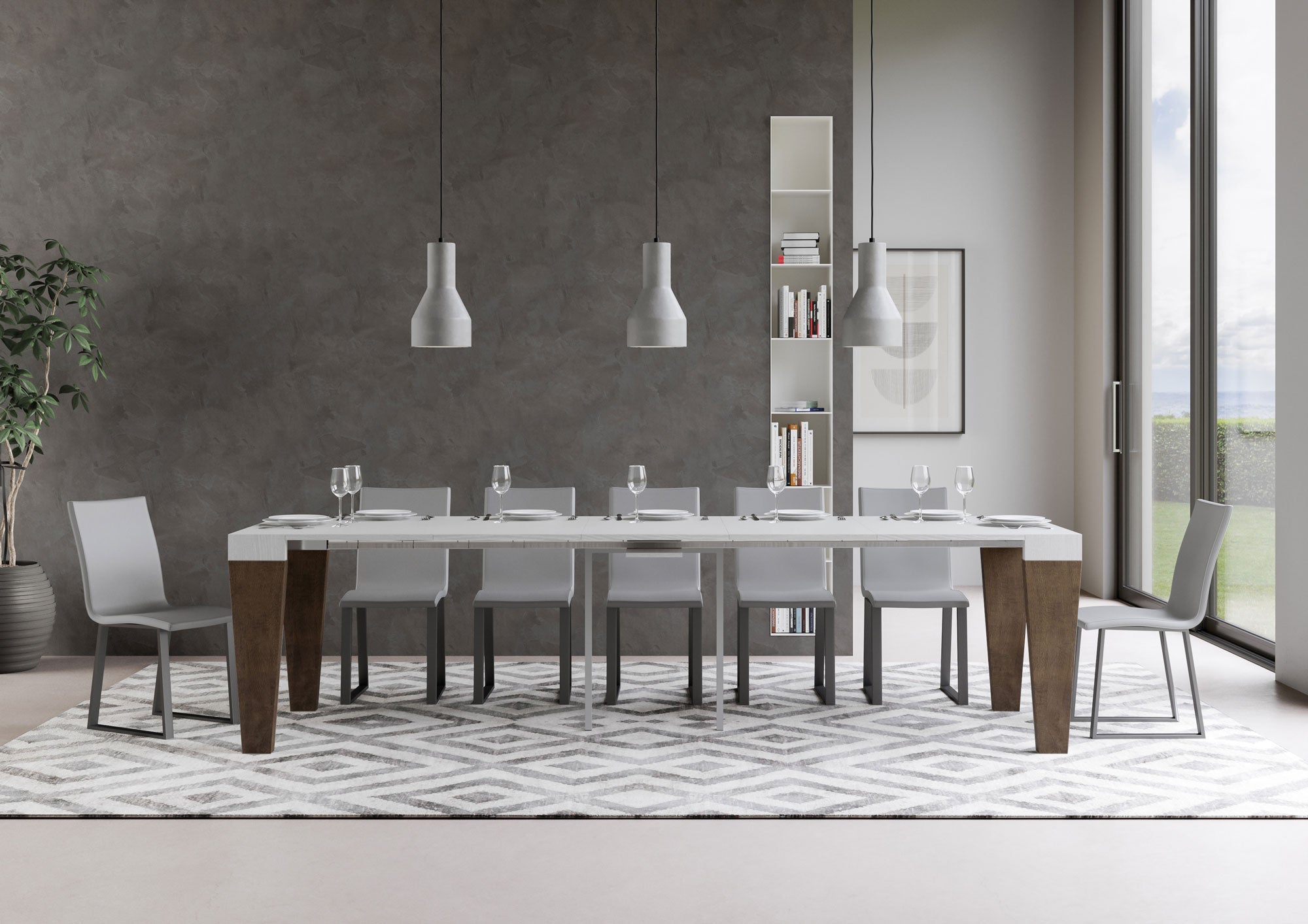 Consolle allungabile 90x40/300 cm SpimboX Mix piano Bianco Frassino - struttura Noce