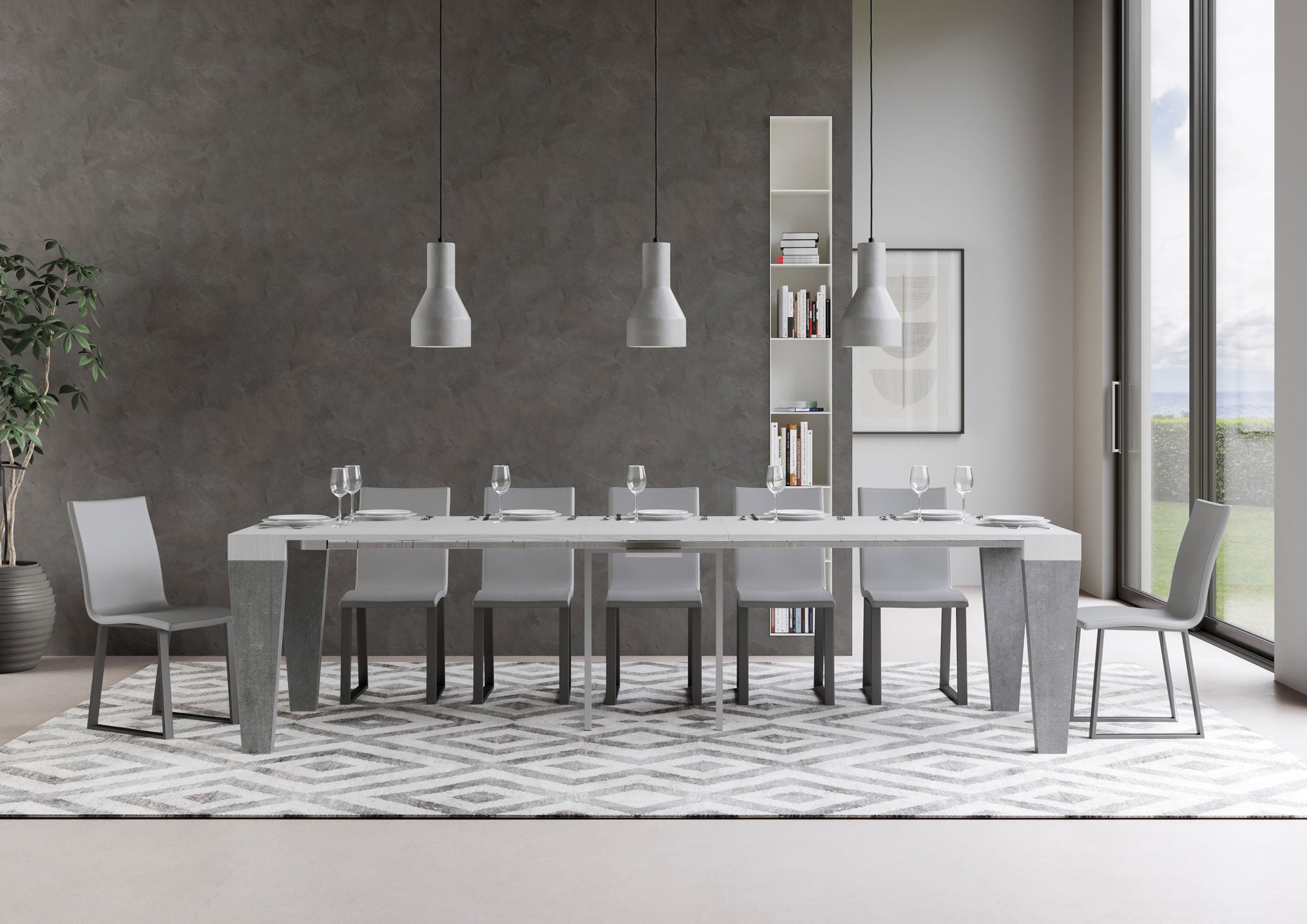 Consolle allungabile 90x40/300 cm SpimboX Mix piano Bianco Frassino - struttura Cemento