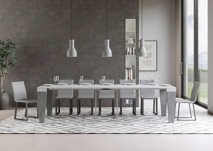 Consolle allungabile 90x40/300 cm SpimboX Mix piano Bianco Frassino - struttura Cemento