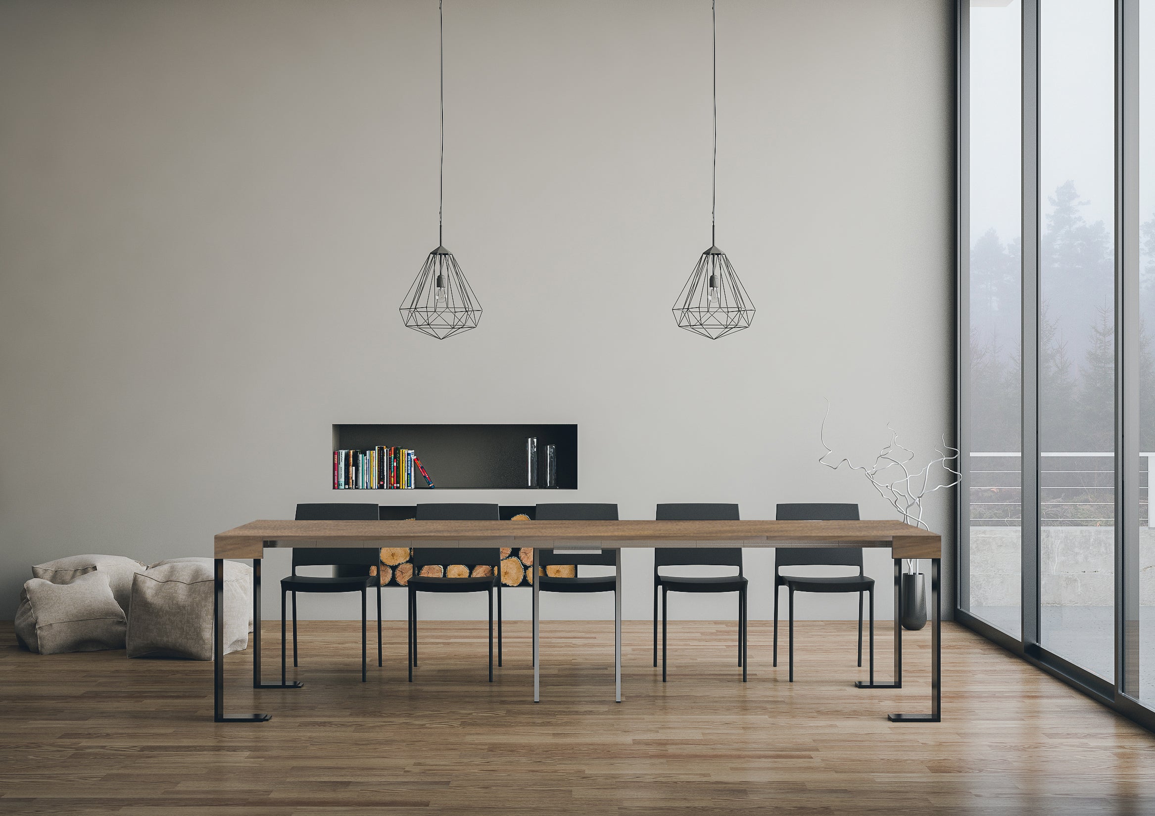 Consolle allungabile 90x40/300 cm Tekno Noce telaio Antracite