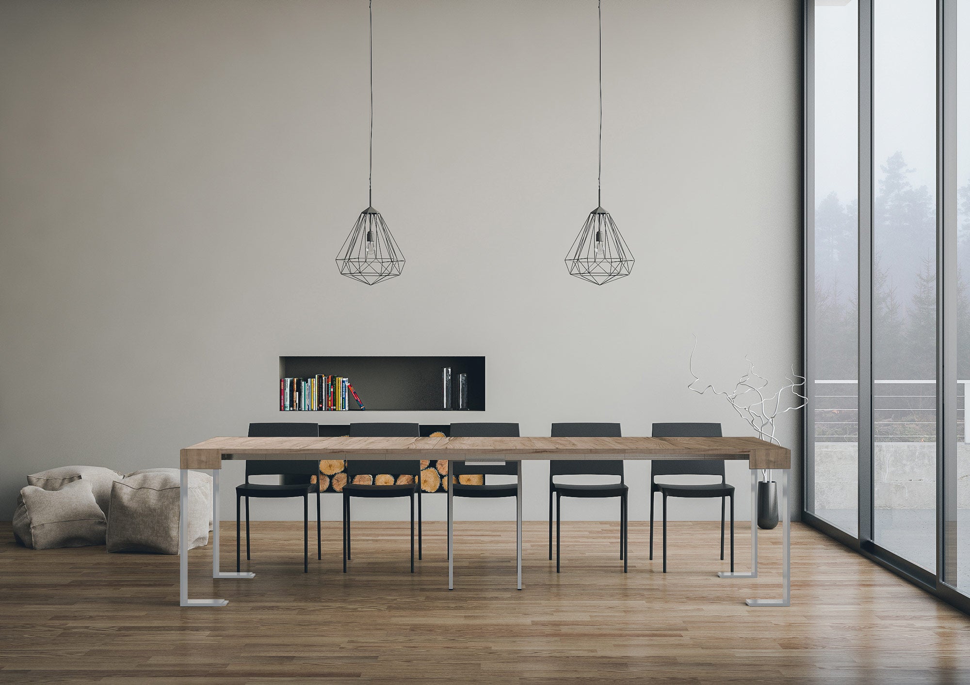 Consolle allungabile 90x40/300 cm Tekno Quercia Natura telaio Bianco