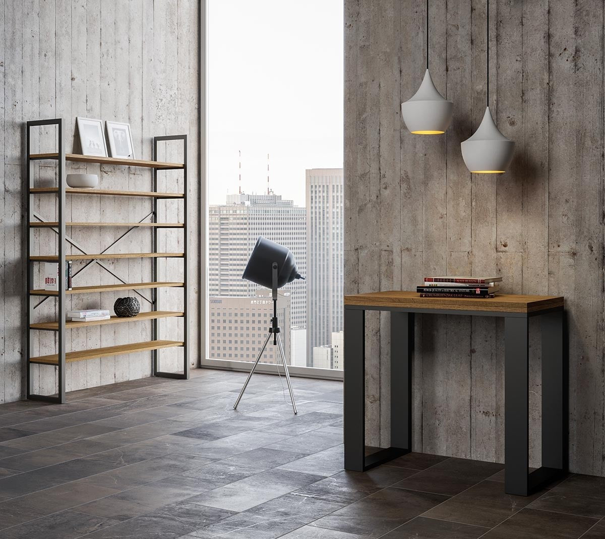 Consolle apribile 90x45/90 cm Tekno Libra Quercia Natura telaio Antracite