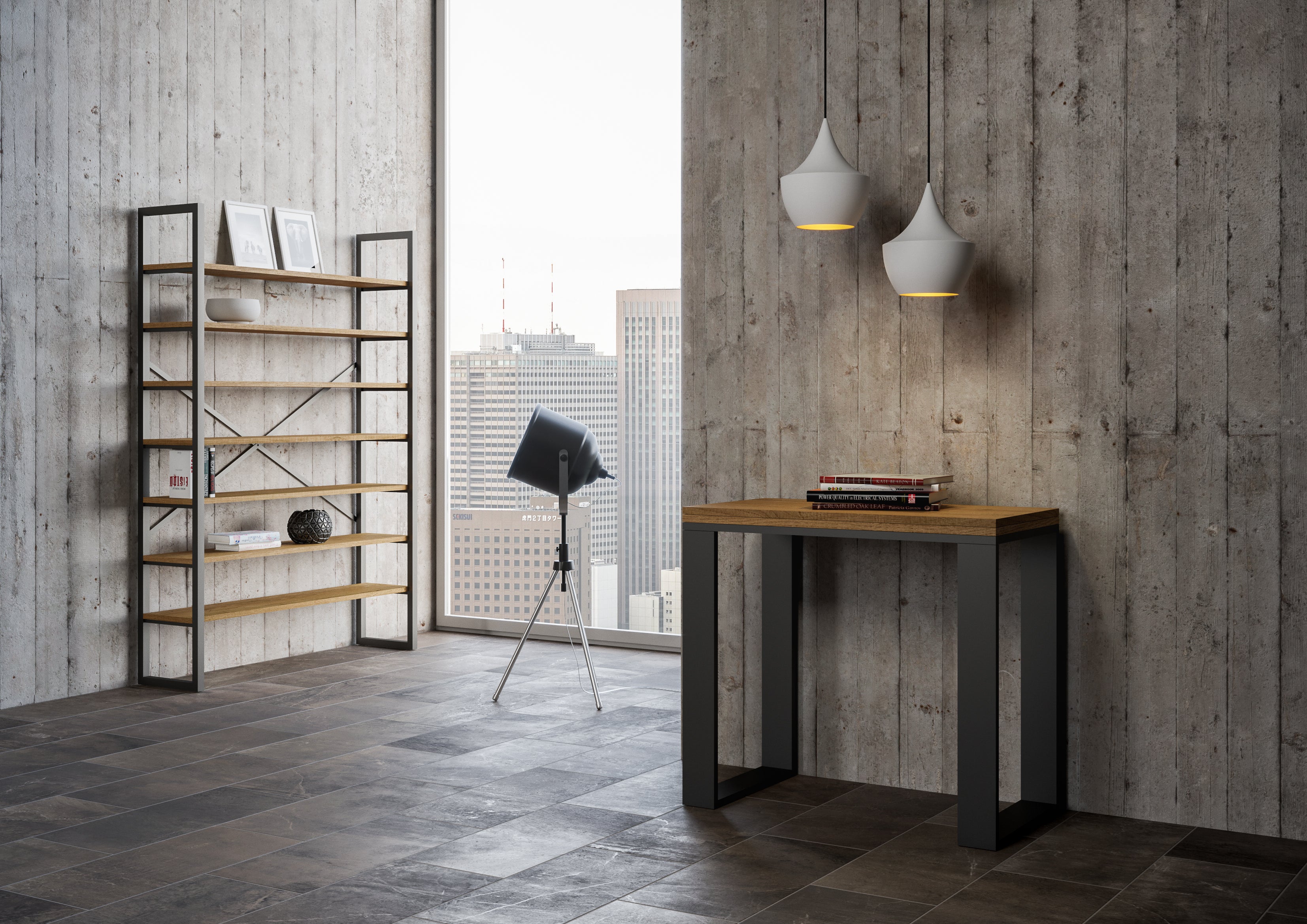 Consolle apribile 90x45/90 cm Tekno Libra Noce telaio Antracite