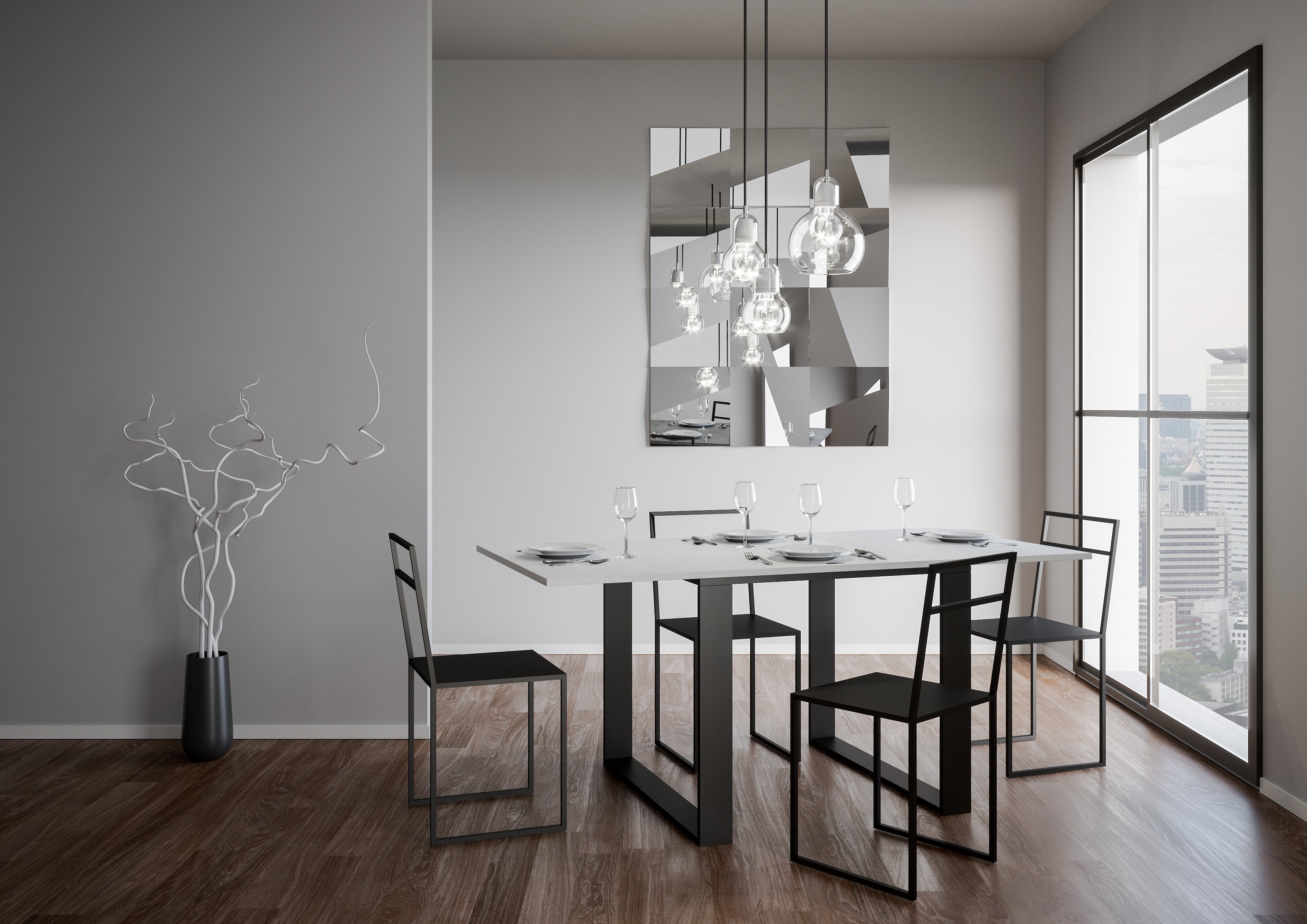 Consolle apribile 90x45/90 cm Tekno Libra Bianco Frassino telaio Antracite