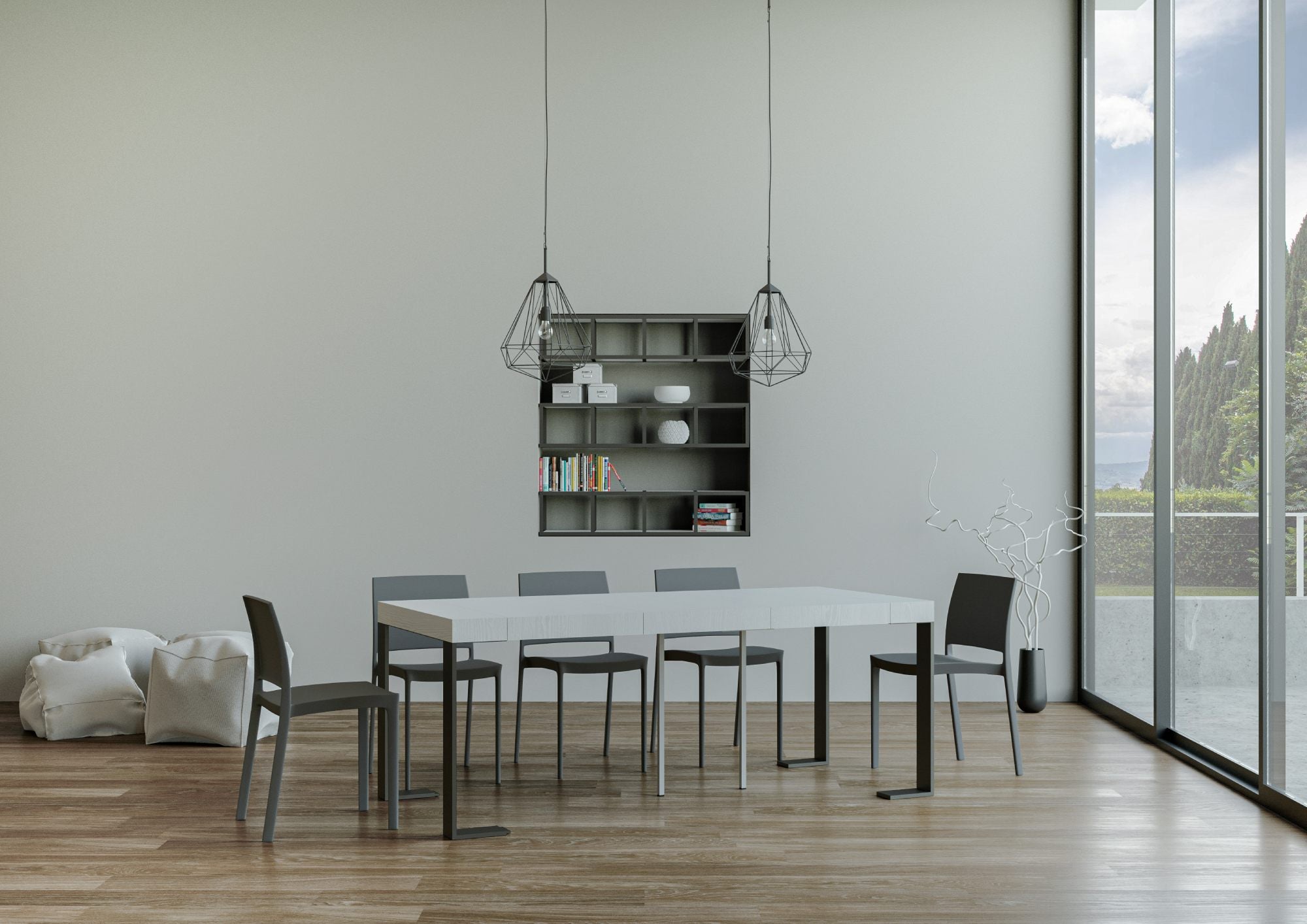 Consolle allungabile 90x40/196 cm Tecno Small Premium Bianco Frassino telaio Antracite