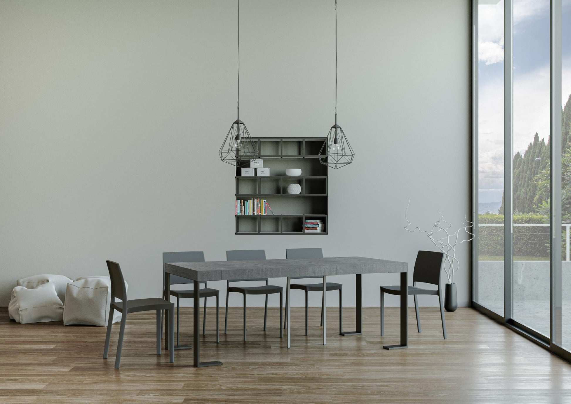 Consolle allungabile 90x40/196 cm Tecno Small Premium Cemento telaio Antracite
