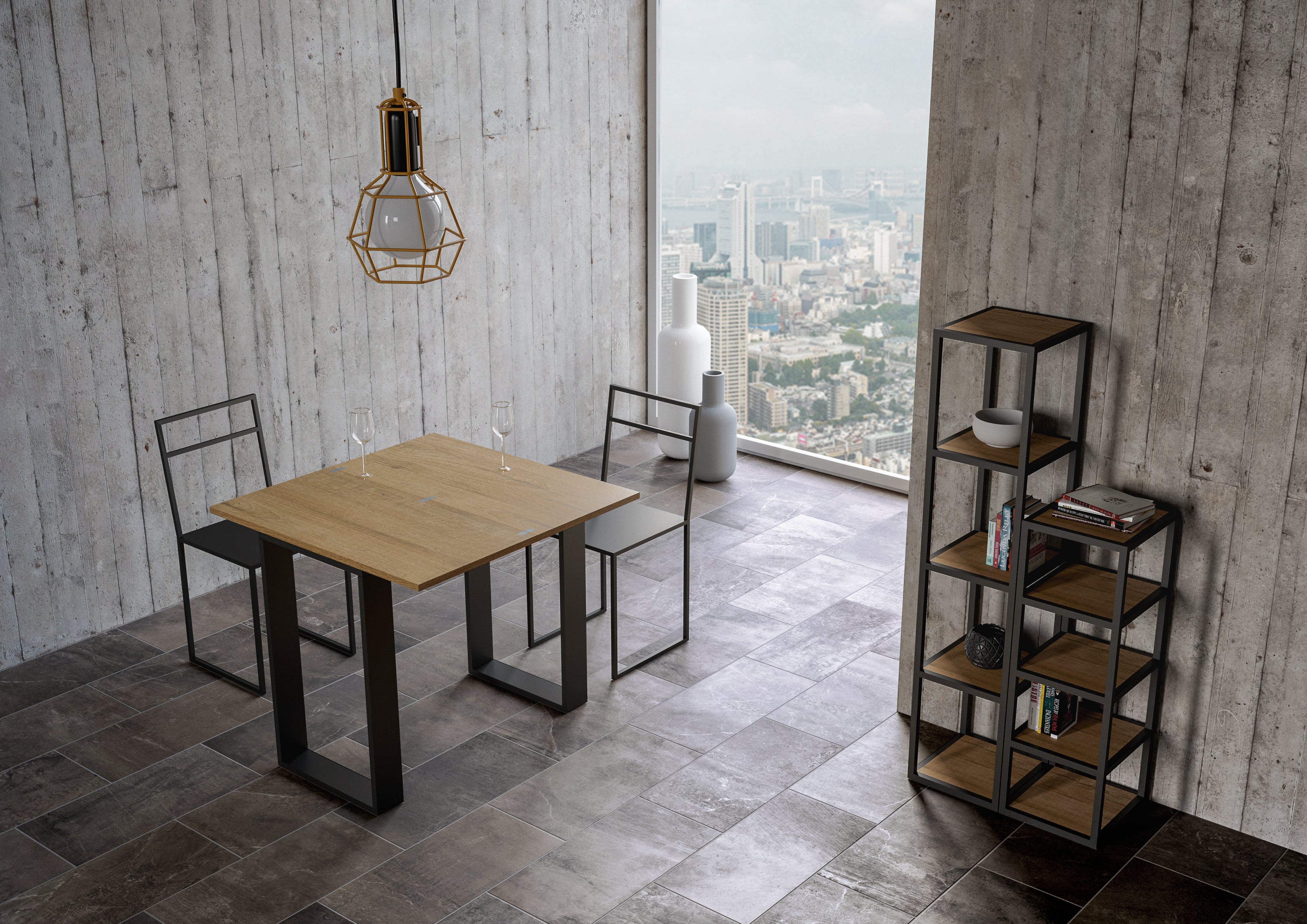 Consolle apribile 90x45/90 cm Tekno Libra Noce telaio Antracite