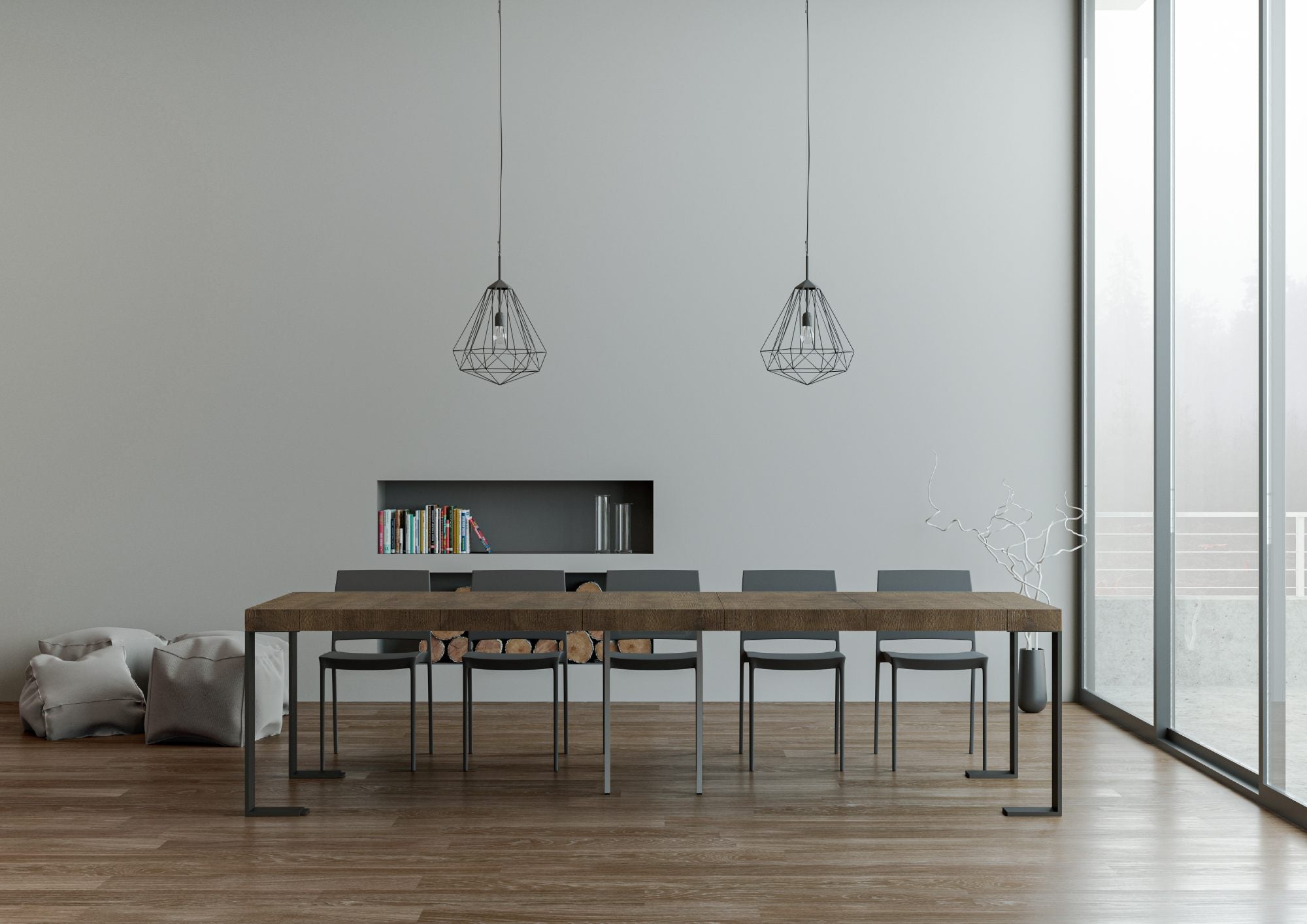 Consolle allungabile 90x40/300 cm Tekno Premium Noce telaio Antracite