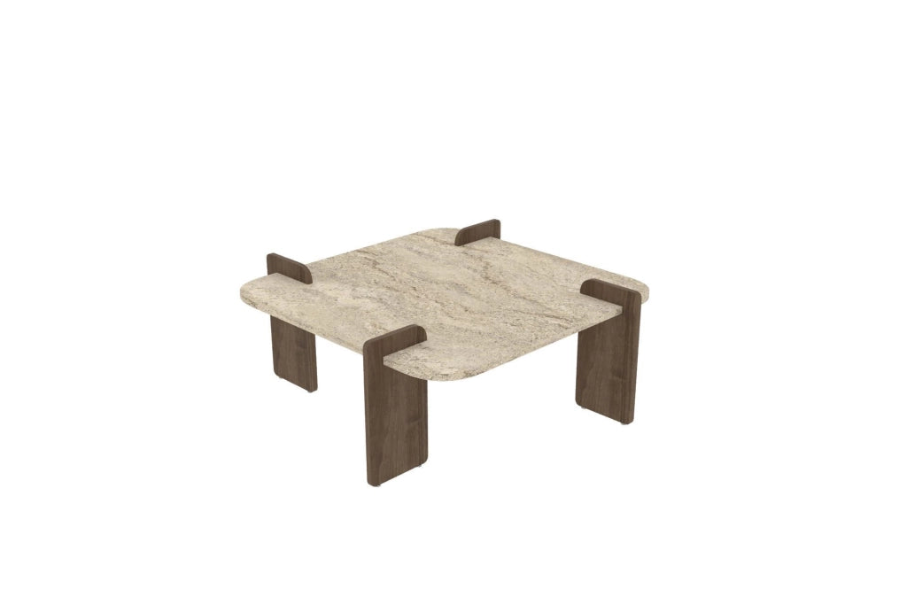Tavolino in legno "Afrolli" - 90 x 90 x 35 cm - Travertino
