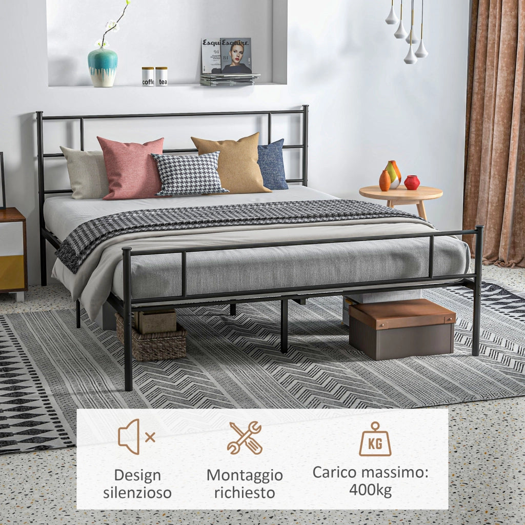 Letto Matrimoniale in Acciaio con Testiera e Pediera ¨C zephmum ¨C Nero 160x200 cm
