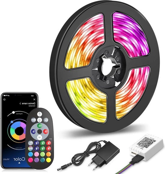 Fascia LED a LED 15M con Bluetooth, illuminazione a stringa per decorazione di casa con telecomando e applicazione per sincronizzazione con la musica.