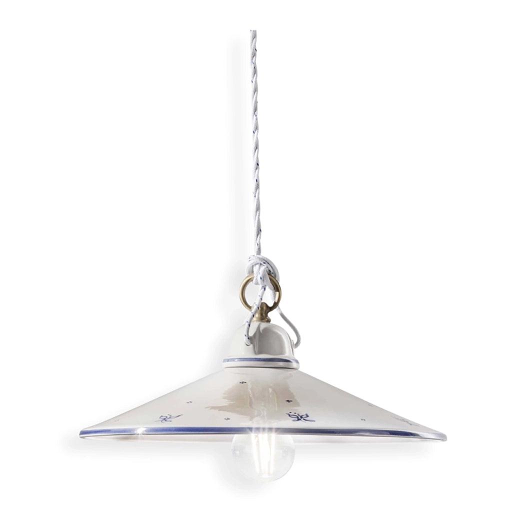 Sospensione Classica Asti Ceramica E Ottone Decorato Filo Blu 20Cm 1 Luce E27