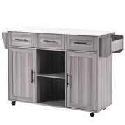 Carrello da Cucina con 3 Cassetti; 3 Ante; Piano Ribaltabile e Portasciugamani in MDF Grigio 139 x 46 x 91.5 cm