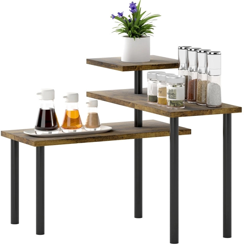 Scaffale da cucina 40x18x36.5 cm girevole a 3 livelli in legno marrone rustico