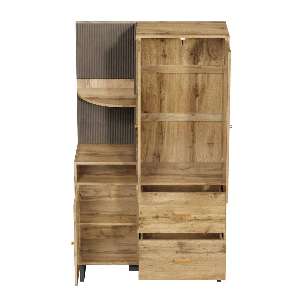 Mobile d'Ingresso con 1 Anta; 2 Cassetti; Barra Estraibile e Nicchie; Pannelli in Tessuto; Moderno; in MDF; Nero e Naturale; 110??38??186 cm