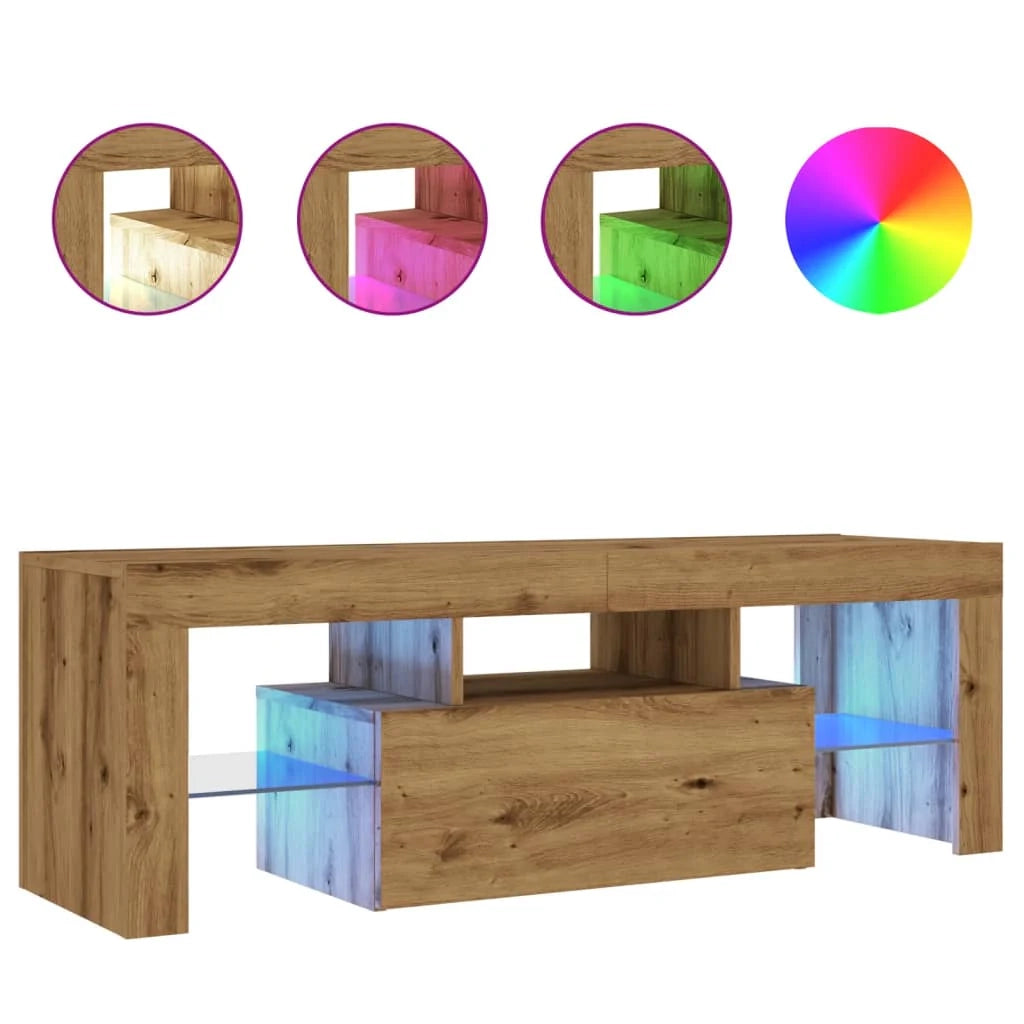 Mobile TV multimediale mensola per TV credenza mobile TV sala da pranzo soggiorno camera da letto con luci a LED rovere lavorato a mano legno marrone ingegnerizzato 02_0026710