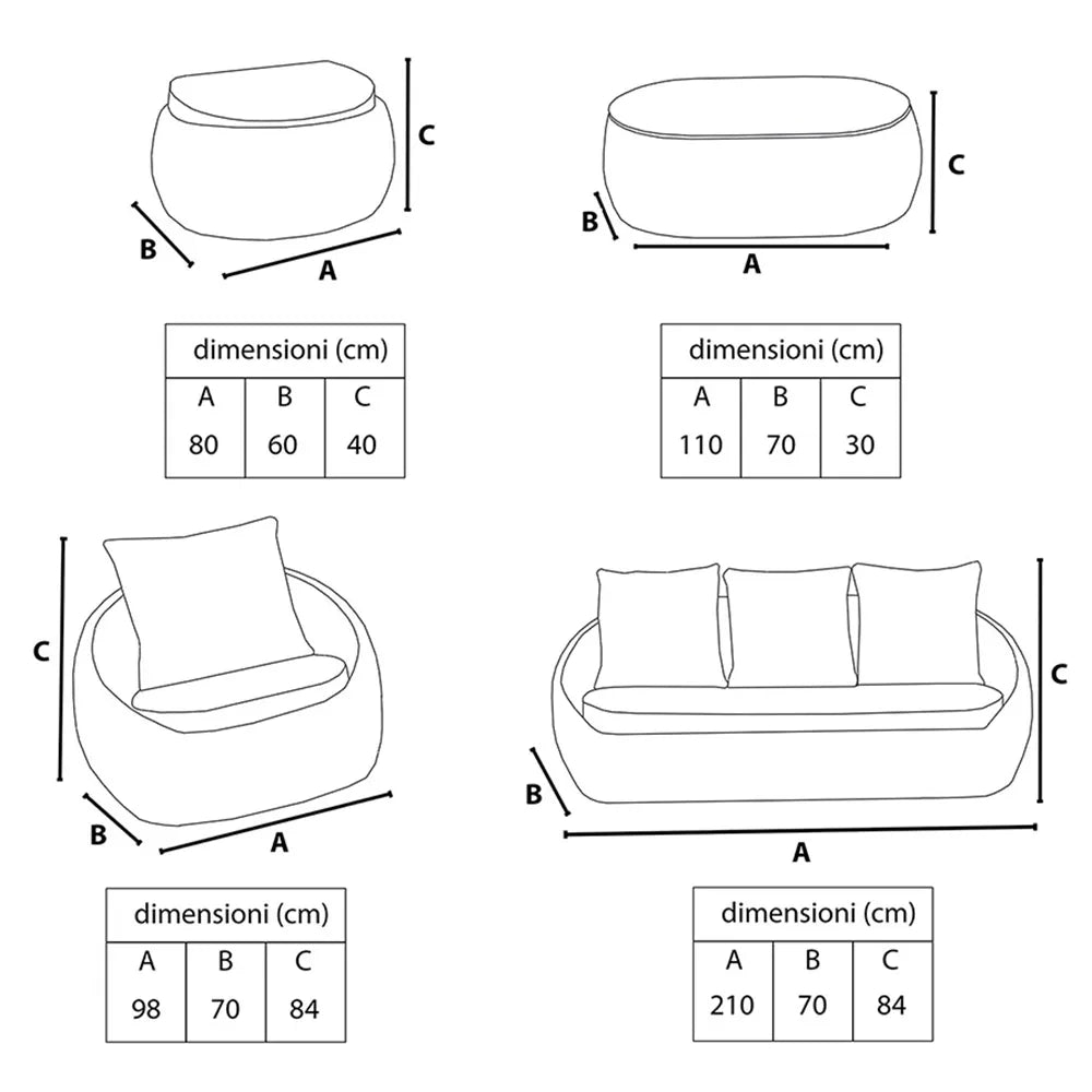 Tempo Style - Salottino Lounge in polyrattan SANTORINI PLUS grigio-mélange | Lounge da giardino con divano, tavolo, 2 poltrone e cuscini | Set di mobili da giardino da 5 persone