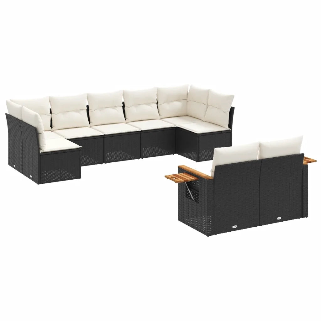 Set Divani da Giardino 9 pz con Cuscini Nero in Polyrattan 3227127