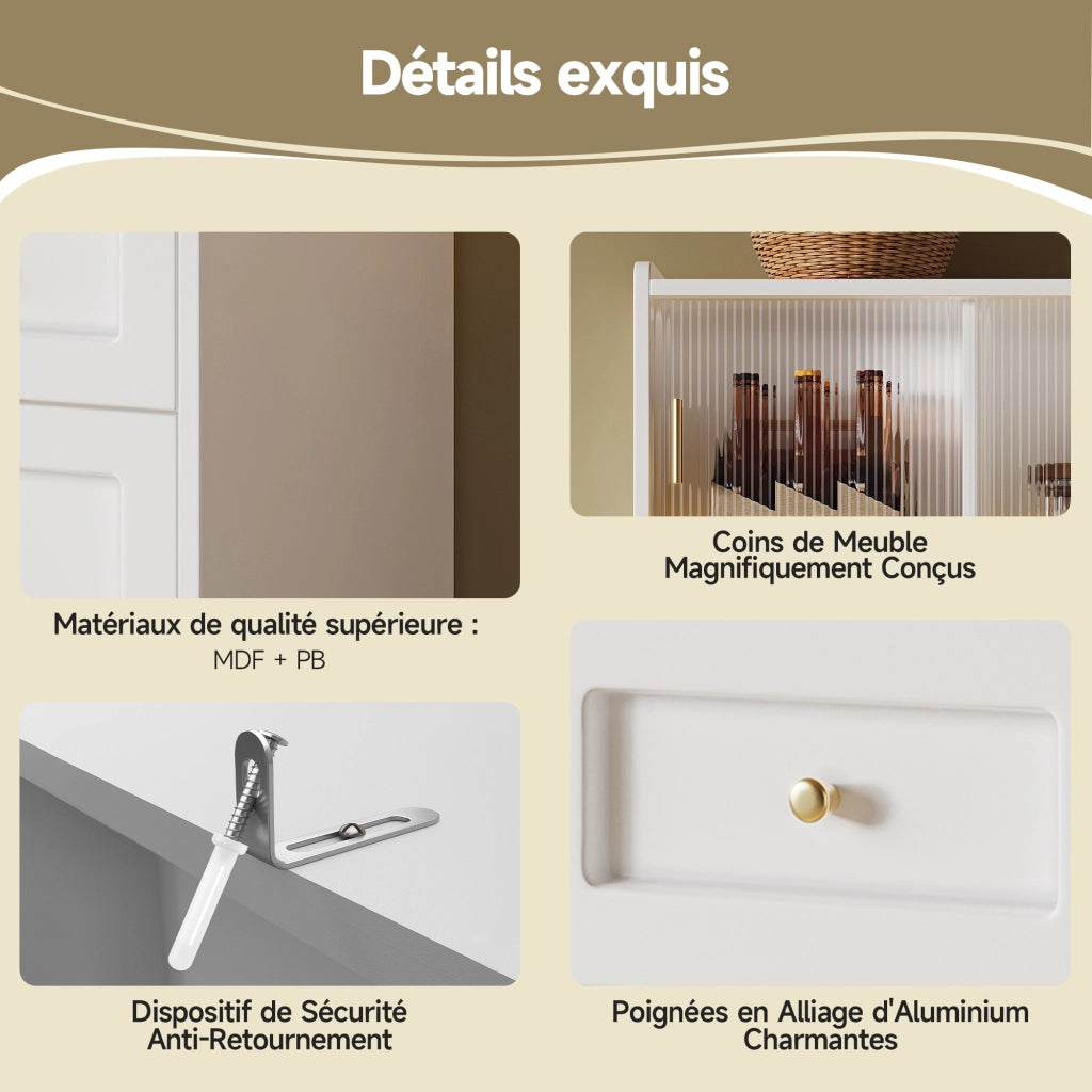 Credenza Dispensa Alta con Ripiani Regolabili e LED per Cucina e Sala da Pranzo in MDF Bianca 120 x 35 x 167 cm