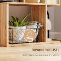 Mobile Libreria in Legno a 5 Ripiani con Divisorio, 60x24x184.5 cm, Color Legno