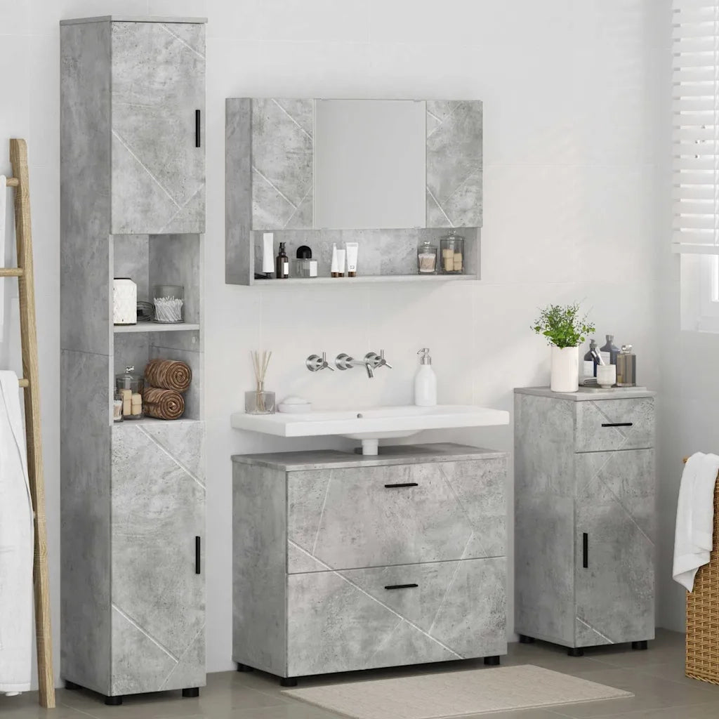 Set di mobili per il bagno con cassetto 4 pcs Grigio cemento