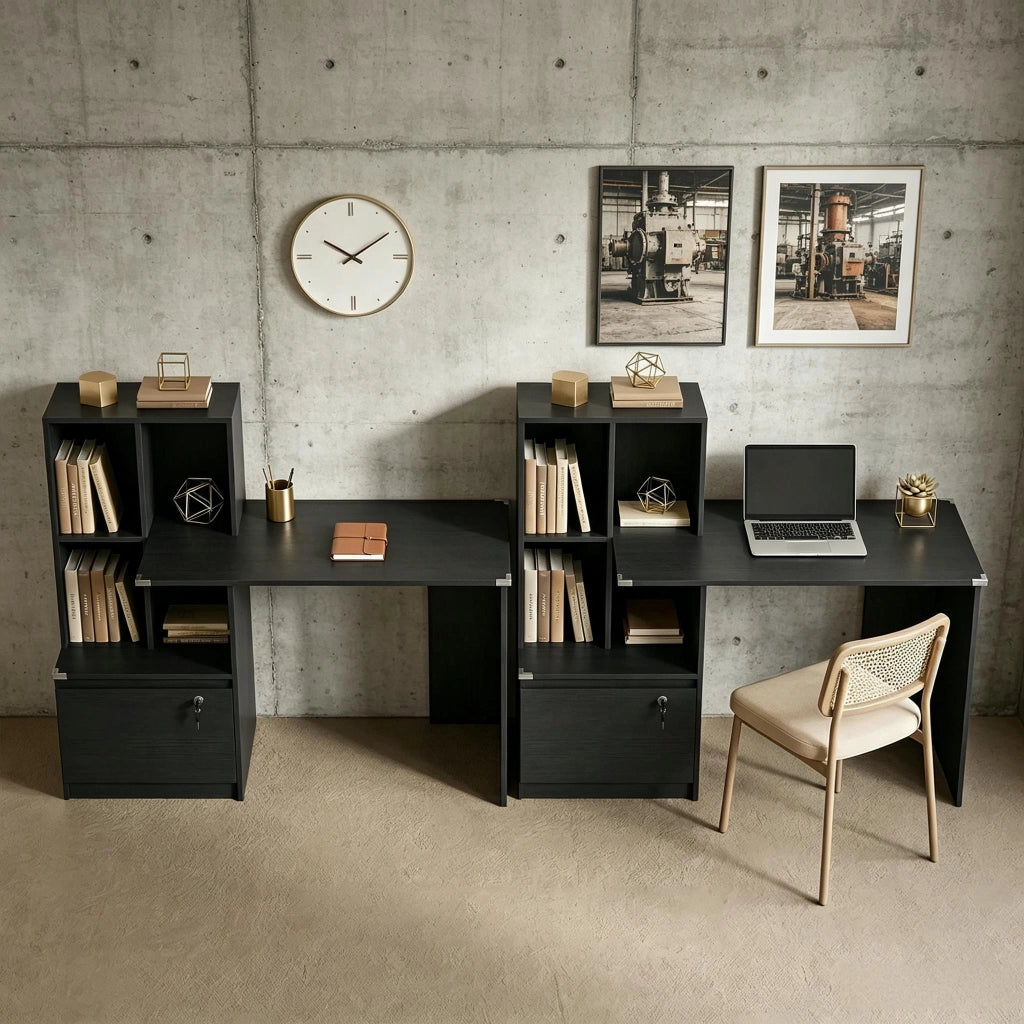tavolo da toeletta Scrivania computer con libreria 4 scomparti e cassetto chiudibile;Bianco