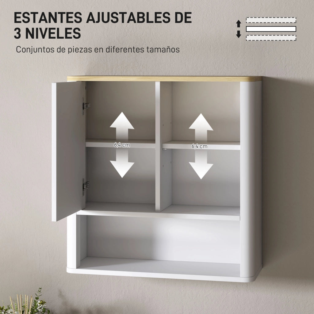 Armadio da Bagno Sospeso con Anta Scorrevole 5 Scompartimenti Ripiani Regolabili ¨C zephmum ¨C Bianco 60x20x62 cm