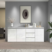 Credenza a cassettiera Magic 3 ante e 3 cassetti bianco lucido 200x40x85 cm