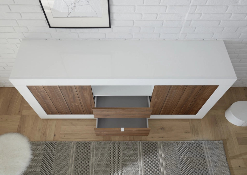 Mobile Buffet 2 Ante 2 Cassetti 184x42x86 cm in Legno TFT Lipari Bianco e Noce