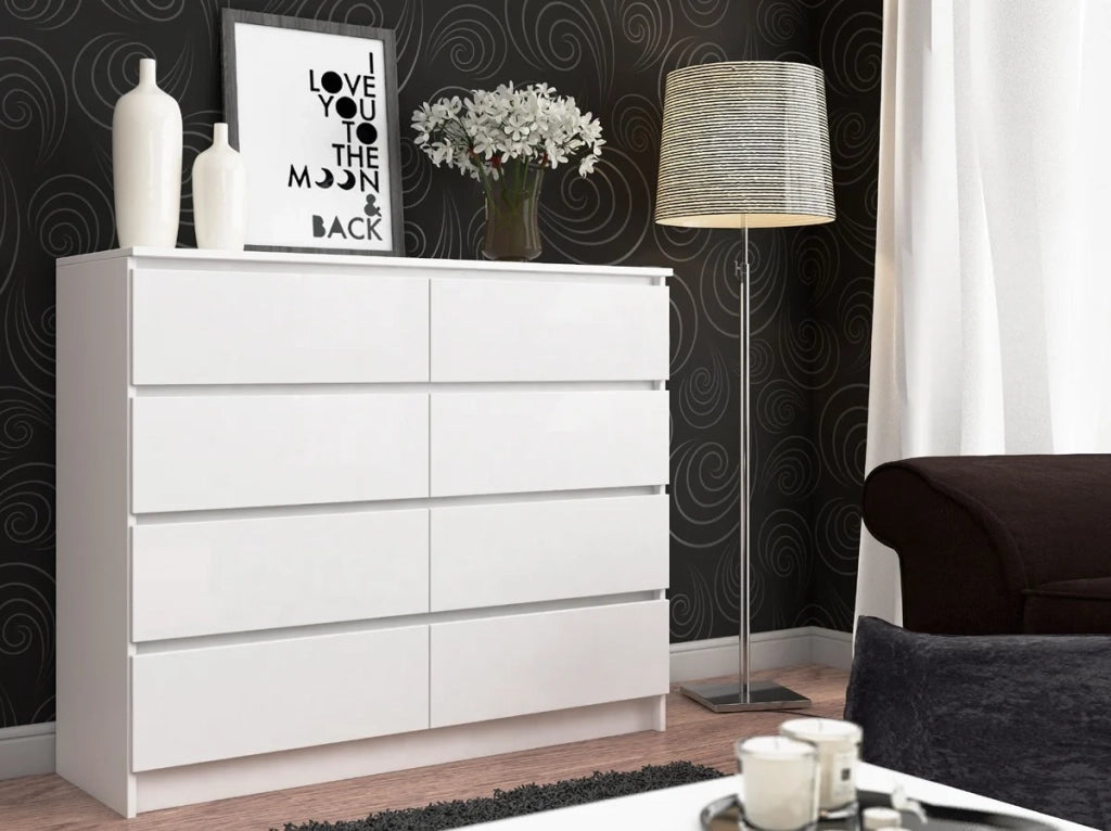 Cassettiera AKORD K140 Bianca 138 cm 8 cassetti 138x40x99 cm