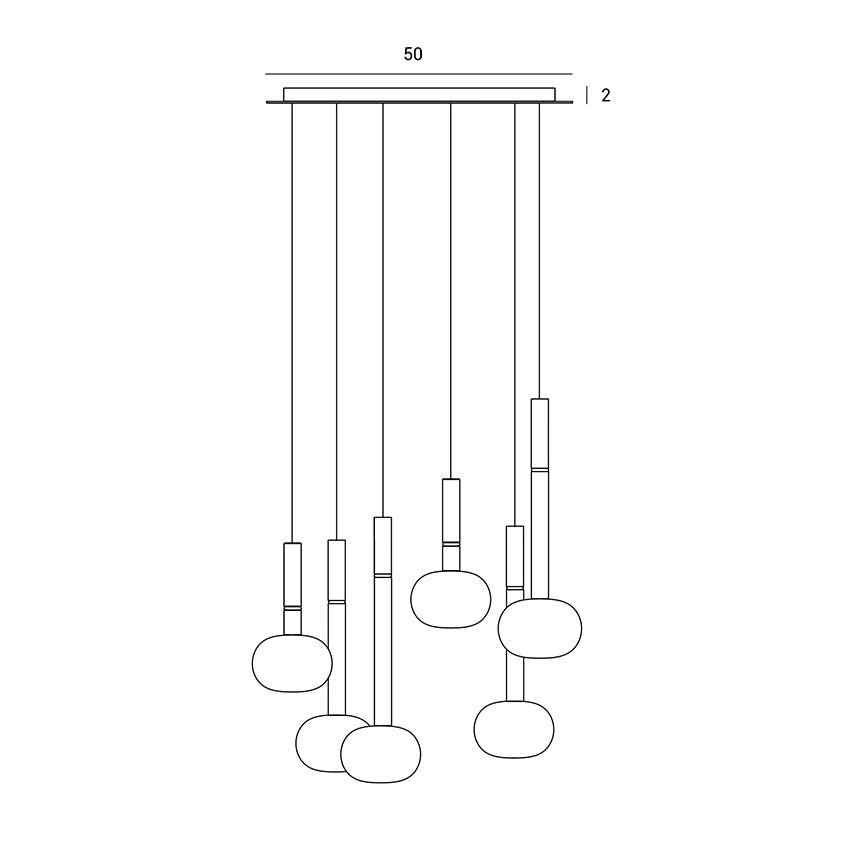 MOSE LAMPADARIO SOSPENSIONE 6 LUCI  DIAM.50 METALLO VERNICIATO NERO VETRO BIANCO ATTACCO G9