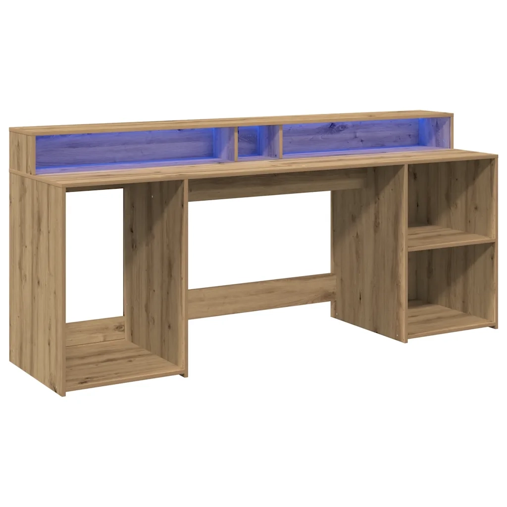 Scrivania con LED Rovere Artigianale 200x55x91 cm in Truciolato 3309446