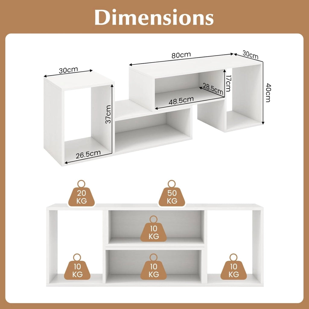 Mobile TV Soggiorno Liberamente Combinabile da 2 Pezzi, Mobiletto Multifunzione per Televisione fino a 60”, Mobile Porta TV in Legno con Vani Aperti e Chiusi, per Camera da Letto (Bianco)