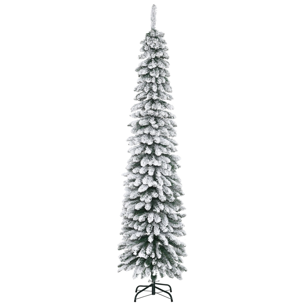 Albero di Natale artificiale, innevato, design sottile, ignifugo, 210 cm, verde/bianco
