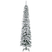 Albero di Natale artificiale, innevato, design sottile, ignifugo, 210 cm, verde/bianco