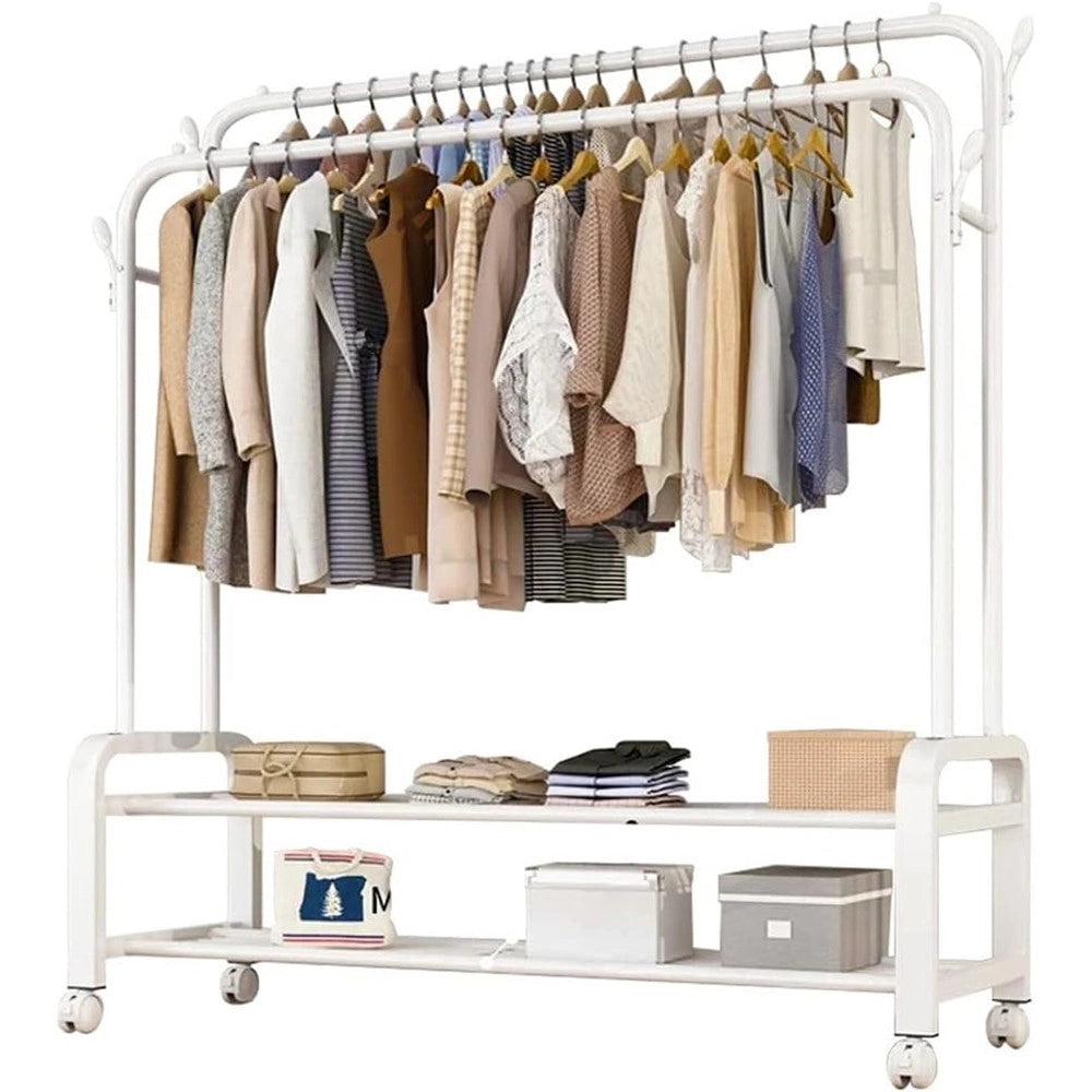 Trade Shop - Appendiabiti Doppia Asta Con Scarpiera Scaffale Espositore Per Ingresso Camera Ufficio -